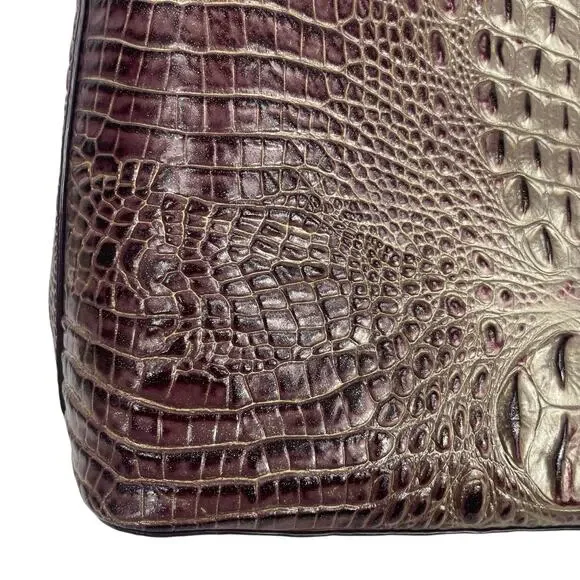 Brahmin Large Duxbury Satchel Bag Port Ombre Melbourne Purple Leather Croc